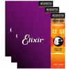 3PC Elixir 16052 Nanoweb Acoustic Guitar Strings Light 12-53 Phosphor Bronze