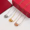 Dual Circle Pendant Rose Gold Silver Color Necklace with diamonds for Women Vintage Collar Costume Jewelry box3554126