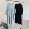 Femme Spring Fashion Vêtements Robe minimaliste Femmes O Cou Puff Manches Taille haute Maxi Robes lâches Laides Robe 210510