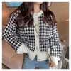 Koreaanse Houndstooth korte trui cardigan jas vrouwen elegante imitatie mink fleece knitwear tops vintage o-hals gebreide jassen 211018