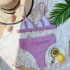 Push Up Bikini Set Stroje kąpielowe Wysokiej Talii Stroje Kąpielowe Kobiety Kruchy Biquini Knittes Kostiumy Brazylijski Bikinis 2021 Purple Bathersx0523