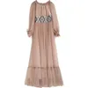 Yosimi Summer Maxi Borduurwerk Voile Lange Vrouwen Jurk voor Reizen Tuniek Fairy Party Es Court Style Enkle-lengte 210604