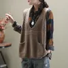 Loose Thin Literary Sweater Vest Female V-neck Sleeveless Pocket Decorative Striped Knitted Pullover Women Spring 210427