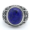 Vintage Men's Ring with Natural Lapis Lazuli Blue Stone 925 Sterling Silver Exquisite Carving Male Women Turkish Health Jewelry