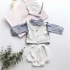 Adorável bebê meninos meninas colete de malha e bloomers toddler outono inverno crochê tanques botão cardigan gril suéter 210619