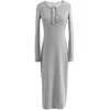 All-match Spring Tight O Neck Long Sleeve Grey Cotton Dress Women Split Wrap Hip Black Plus Size Bottom Vestido Feminino Casual 210610