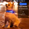 Hundhalsband Kopplar Halsband ID Personlig USB-laddning LED Husdjur Tag Ljus Graverad Anpassad Valp Katt Namnskylt Nylontillbehör