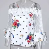 Autumn Women Elegant Stylish Party Top Female Fashion Basic Casual Shirt Cold Shoulder Mesh Insert Dots Floral Print Blouse 220122