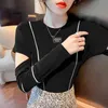 Wwenn Woman Clothing Lato Topy Hollow Out T Shirt Kobiety Casual Z Długim Rękawem Koszulka Koreański Slim Basic Bawełna Krótki Tshirt Kobieta 210507