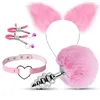 4 pièces ensemble couleur queue de renard oreilles de chat noir bondage costume jouets sexuels femme masseur balle métal Plug Anal pour Couple Cosplay sexy