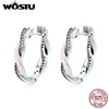 WOSTU 100% 925 Sterling Silver Twist Of Fate Pink Enamel Stud Earrings for Women Fine Jewelry Brincos Gift CQE297