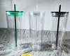 DIY 24oz بلاستيل بلاستيل شفاف ، قم بغطاء مياه أكريليك مسطحة مع قش قش مزدوج المسحور المكتبي المحمولة كوب قابلة لإعادة الاستخدام الشفافة الصلبة.