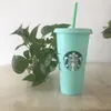 Mermaid Starbucks tumbler 24oz / 710ml plastic reusable drinking cup clear flat bottom Straw cup with cylindrical lid