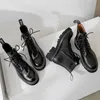 Boots British High-Top Lace Up Ankle Women Luxury 100% Real Leather Vintage Platform Black Motorcycle Zapatos De Mujer