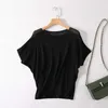 Knitted top women 2021 summer Korean loose casual bat shirt short round neck hollow small sexy ice silk short-sleeved T-shirt Y0629