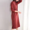 Neues, hochwertiges Pulloverkleid für Frauen, knielang, einfarbig, O-Ausschnitt, Pullover, dick, Herbst und Winter, kurz, rot, rosa, schwarz 210319