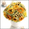 Decorative Flowers & Wreaths Festive Party Supplies Home Garden Little Sunflower Bouquet Posy Artificial Silk Wedding Flower Fake Plants Dec