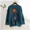 Winter oversized Sweater and Jumpers Oneck Cute Cartoon Bear Knitted Loose Style Pull Femme Hiver Korean Pullover 210430