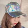 1pcs Party Hats Pu Spring Baseball Cap Dance Hat Adjustable Snapback Caps Hip Hop Hat's Laser Reflective Trend Gradient Leather Baseballs Cap-es