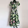 Lily Flower Slash Neck Ruched Hoge Kwaliteit Jurk Dames Zomer Maxi voor Party A-lijn Soft Robe Es Vestidos 210421