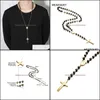 Hanger Kettingen Hangers Sieraden Meaeguet Zwart / Goud Kleur Lange Rozenkrans Ketting Voor Mannen Dames Roestvrijstalen Bead Chain Cross Womens Me