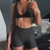 Sibybo Summer Two Piece Sport Sets Women V-Neck Tops Biker Shorts Suit Casual Outfits Female Rib Knitted Fitness Loungewear Set X0428