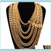 Chains Necklaces & Pendants Jewelrychains 8/10/12/14/16/18Mm Cubas Chain Gold Sier Color Man Necklace Heavy Stainless Steel Choker Punk Hip-
