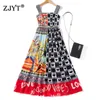 Perline di alta qualità Color Block Print Runway Long Spaghetti Strap Dress Summer Woman Abbigliamento Colletto quadrato Vintage Holiday Robe 210601