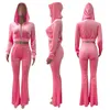 Zweiteilige Damen-Hosen, Winter-Samt-Trainingsanzug, Damen-Set, Jacken, Kapuzenoberteile und Anzüge, rosa, passende Sets, Jogging-Outfits, Sweatsuits