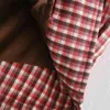 Winter Women Fashion Chic Red Plaid Down Jacket Female Stand Collar Zipper Pockets Coat Ladies Outerwear 210521