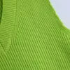 Mode Grün Gerippte Borten Gestrickte Weste Frauen Pullover Vintage V-ausschnitt Ärmellose Weibliche Weste Chic Tops 210520