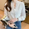 Women's Blouses & Shirts 2021 Designer Runway Lace Long-sleeved V-neck White Pullover Office Lady Elegant Tops