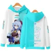 Genshin Impact Cosplay Costume Venti Paimon Zhongli Keqing Ganyu Kort lång ärm unisex 3d hoodie dragkedja hooded sweatshirt ny y0903