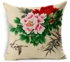 Kudde/dekorativ kudde datorer/parti kinesisk stil Peony ThickenLinen Cotton Sofa Cushion Cover Högkvalitativ bil/hemdekoration Lumbal Pillowca