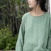 just just fome loose o-neck 긴 소매 여성 의류 패치 워크 T 셔츠 210521