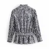 Vrouwen chic losse dieren patroon blouse luipaard print sjerpen lange mouw shirt vrouwelijke stijlvolle tops Blusas 210430