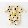2021 Nya Spring Baby Girls Boys Romper Polka Dot Banana Smile Striped Jumpsuit Children Outwear Fashion Clothes E308142984877624264