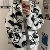 Korean Winter blends New Harajuku Lazy BF Style Coat Cute Cartoons Printing Full Sleeve Jacket Lambswool Keep Warm Zipper Outerwear