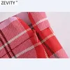 Zevity Women Vintage Red PlaytプリントカジュアルAラインMidiスカートファルダスマジャーメイサー女性サイドジッパースプリットスリミングVestidos Qun743 210629