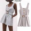 Kvinna Jumpsuit Belt Striped Short Women Casual Summer Fashion Ärmlös Brett Straps Kvinna Overaller 210519