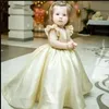 Ball Lovely Champagne Gown Flower Girl Dresses For Wedding O Neck Backless Sweep Train Bow Child Birthday Party Gowns Girls Pageant Dress Custom Made s s