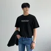 IEFB Yaz Mektup Baskı Kısa Kollu T-shirt erkek Kore Moda Siyah Nedensel Tee Tops Trend Giyim 9Y7172 210524