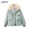 AZYT Winter Fur Collar Parkas Kobiety Casaako Feminino Lambswail Zagęścić Ciepła Kurtka Zimowa Kobieta Koreański Luźny Płaszcz Bawełniany 211130