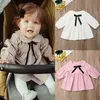 Niño niño bebé niña sólido vestido de manga larga encaje volante fiesta moda linda princesa algodón mezcla calidad vestido ropa 6m-3t Q0716