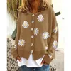 Malhas femininas Tees 2022 outono de inverno de manga longa casual suéter solto maconha margarida cardigan jaqueta vintage