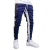 Män sidan Stripe Fashion Pocket Byxor Casual Streetwear Jogger Pant Hip Hop Zipper Bottom Male Pencil Byxor Utomhus Sport Byxor 211201