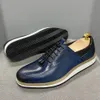 Mode mannen casual schoenen 2021 Hoge kwaliteit lederen lace-up luxe sneakers blauw zwart ademende platte Oxfords