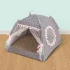 Summer Cat Tent Pet House Floral Breathable Soft Fabric Pets Nest Bed Foldable Suitable Kitten Sleeping Cave Dog Kennel 211111