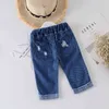 3-7Y Barnens Ripped Jeans Spring Clothing Boys Girls Casual Rroousers Toddler Kids Pants 210515