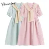 Sukienki w kratę Yitimuceng Kobiety Szal Summer Vintage Mini Z Krótkim Rękawem Wysoka talia Odzież Odzież Koreańska Mody Dress 210601